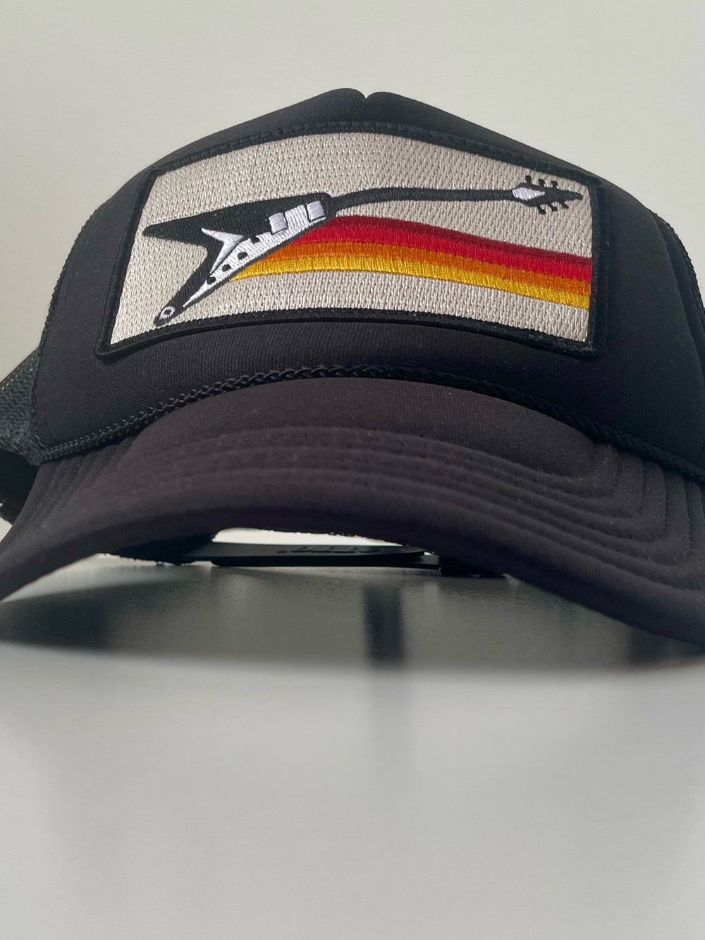 Aviator Nation Black Trucker Hat Guitar Patch Retro Stripes Rare Limited Edition - Picture 2 of 11